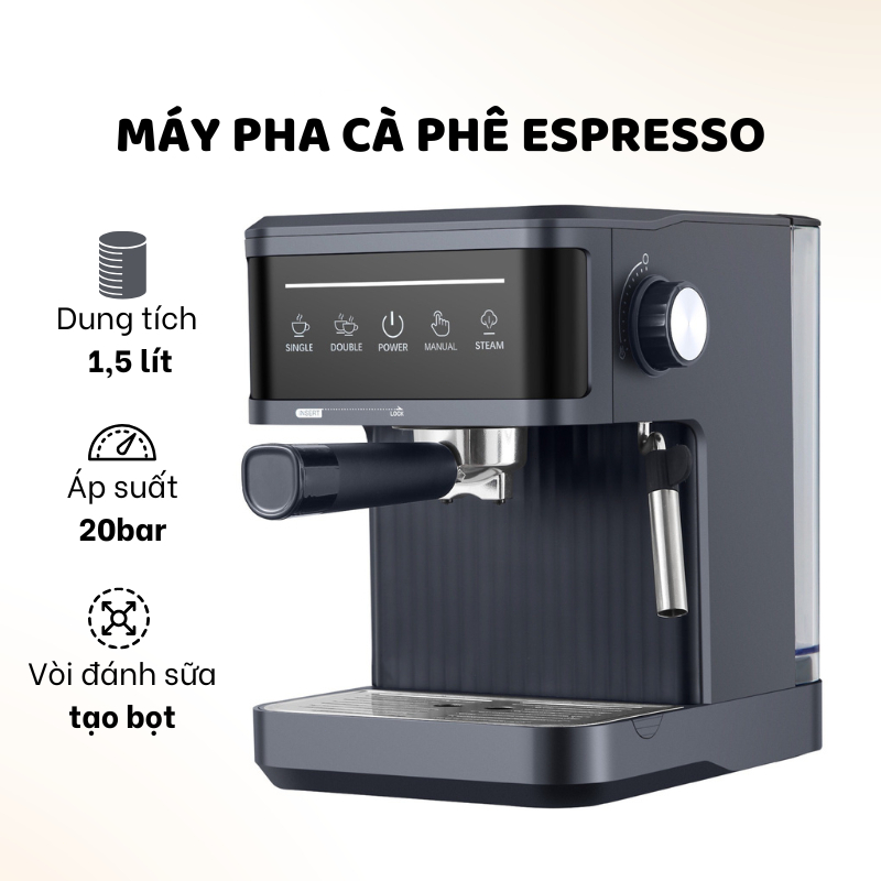 Máy pha cà phê Ý gia đình bán tự động, loại nhỏ có tạo bọt sữa - 20 bar