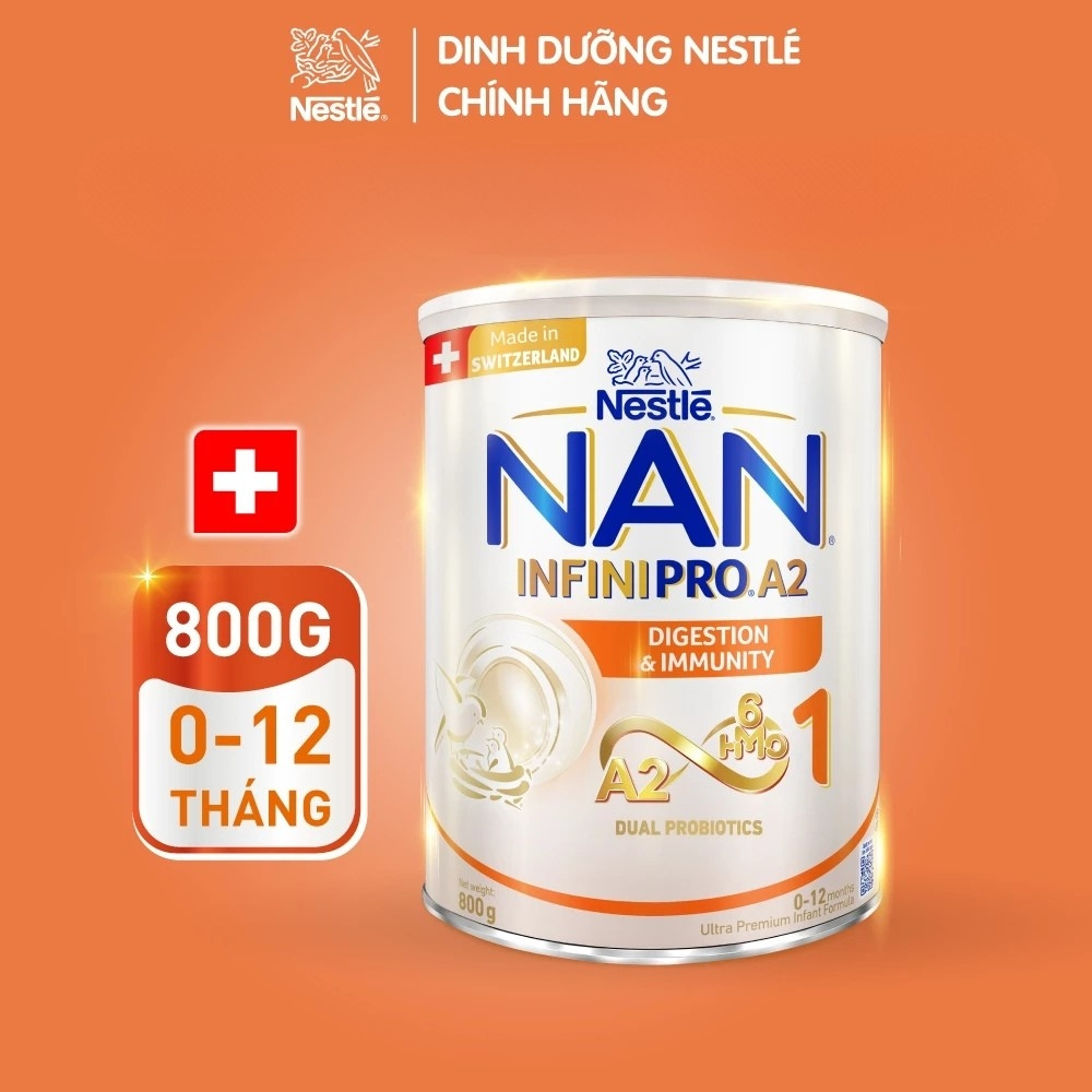 [LÔ MỚI] Sữa bột Nestlé NAN INFINIPRO A2 Số 1 800g Từ Thụy Sĩ Cho Bé 0 - 12 Tháng Tuổi Có Đạm A2, 6HMO & Lợi Khuẩn Kép