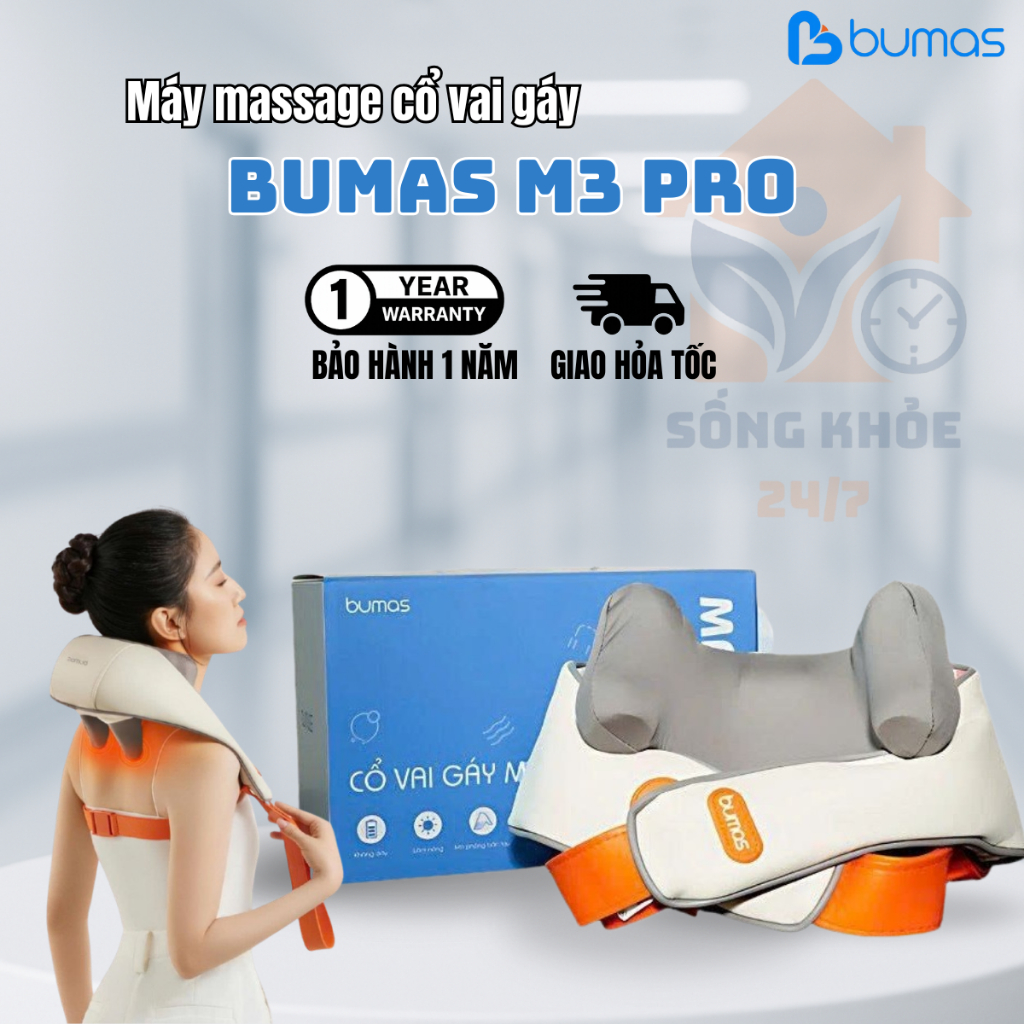 Máy massage cổ vai gái BUMAS M3 PRO - Mát xa 8 điểm chạm mô phỏng tay người giảm đau mỏi hiệu quả
