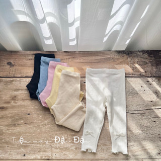 Quần legging len tăm bèo cho bé, quần tất phối nơ cho bé gái