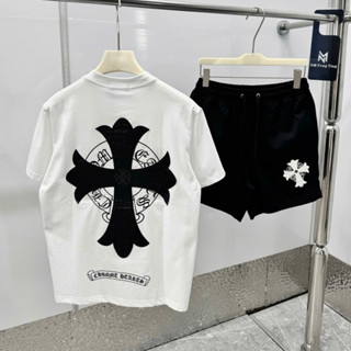  Đồ bộ quần áo nam mùa hè PB cotton thêu da nổi logo hình chữ thập vòng tròn hai mặt boy phố 