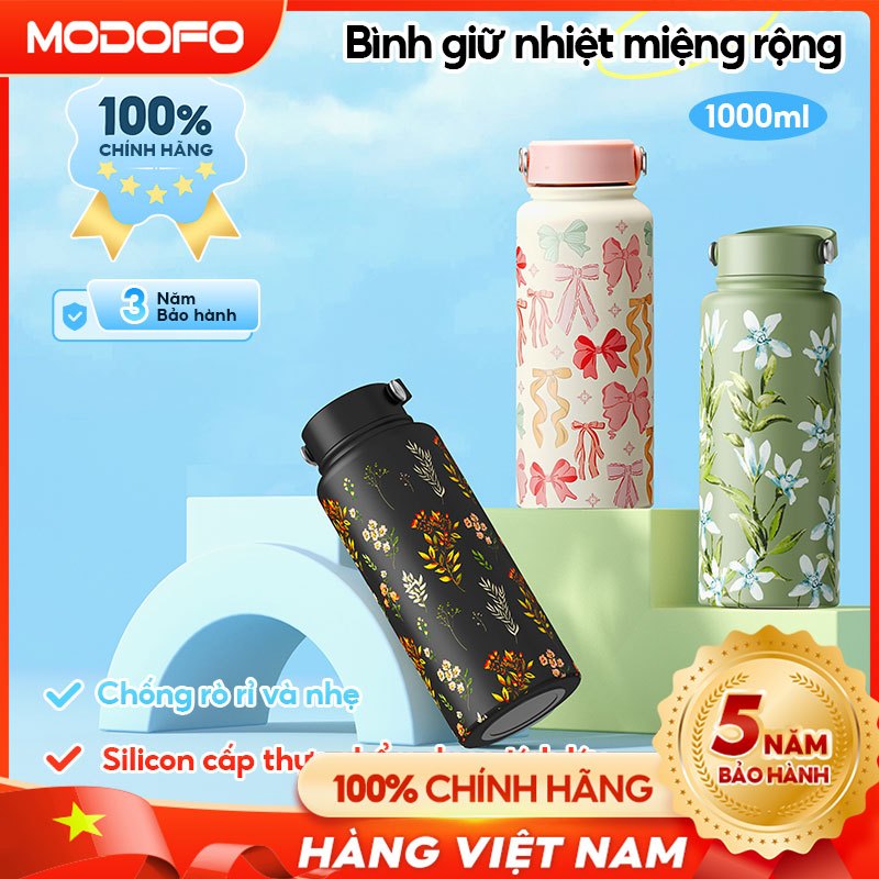 MODOFO Ly giữ nhiệ 1000ml bình giữ nhiệt Có ống hút xách tay In dễ thương
