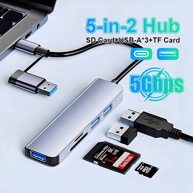 OTG USB Type C HUB 5 Trong 1,Đầu Đọc Thẻ TF SD,Bộ Chuyển Đổi USB 3.0 Cho…