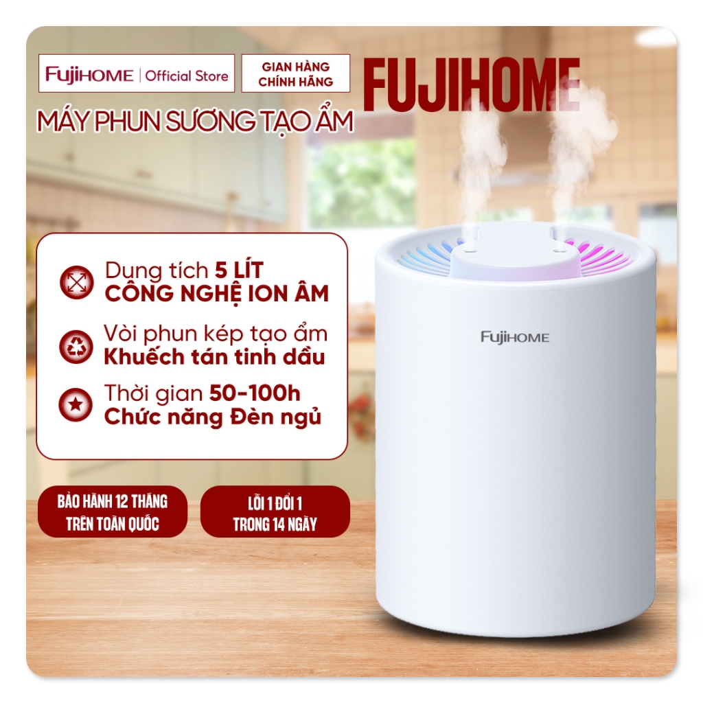 Máy phun sương tạo ẩm khuếch tán tinh dầu mini FUJIHOME, máy bù ẩm máy xông tinh dầu tạo độ ẩm phòng ngủ, phòng khách