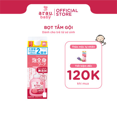 Bọt tắm gội thảo mộc Arau Baby - hộp 800ml ( new)