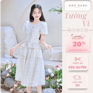 [Full size 38-65kg] Set Đồ Nữ Sang Chảnh Như Đặng Design, Váy Hoa Nhí Dáng Dài Tay Phồng Tường Vi, Đầm Tiểu Thư Công Sở