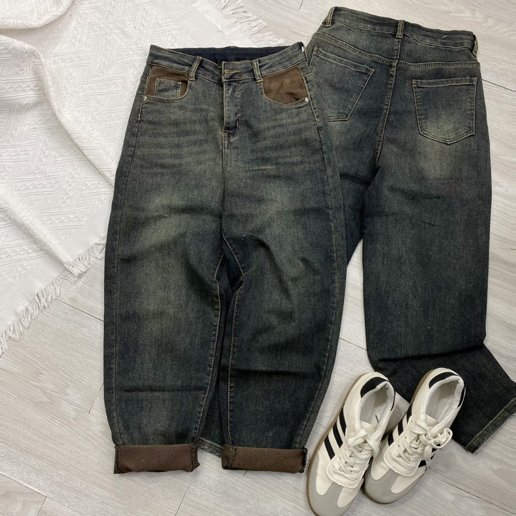 [BIGSIZE 80kg] 3000 Quần Jeans Nữ Dáng Baggy Co Giãn Cạp Cao Túi Phối,quần boy nữ lưng cao dáng rộng