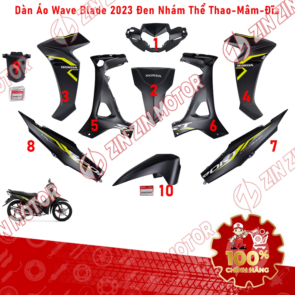Dàn Áo Wave Blade 110 2023 Đen Nhám Phiên Bản Thể Thao Bánh Mâm Phanh Đĩa Chính Hãng - ZZM
