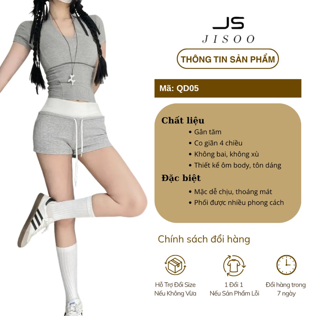 Quần short nữ kiểu dáng thể thao lưng cao tôn dáng cạp chun co dãn chất vải dày dặn mịn đẹp QD05 | BigBuy360 - bigbuy360.vn