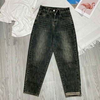 [BIGSIZE 75kg] 6219 Quần Jean Nữ Baggy Dáng Rộng Cạp Cao Thoải Mái Gấu Thêu Chữ, quần bò nữ lưng cao