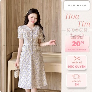  Set Đồ Nữ Thiết Kế Áo Kiểu Phối Chân Váy Xoè Hoa Nhí Như Đặng Design Đầm Công Sở Dáng Dài Hoa Tím 
