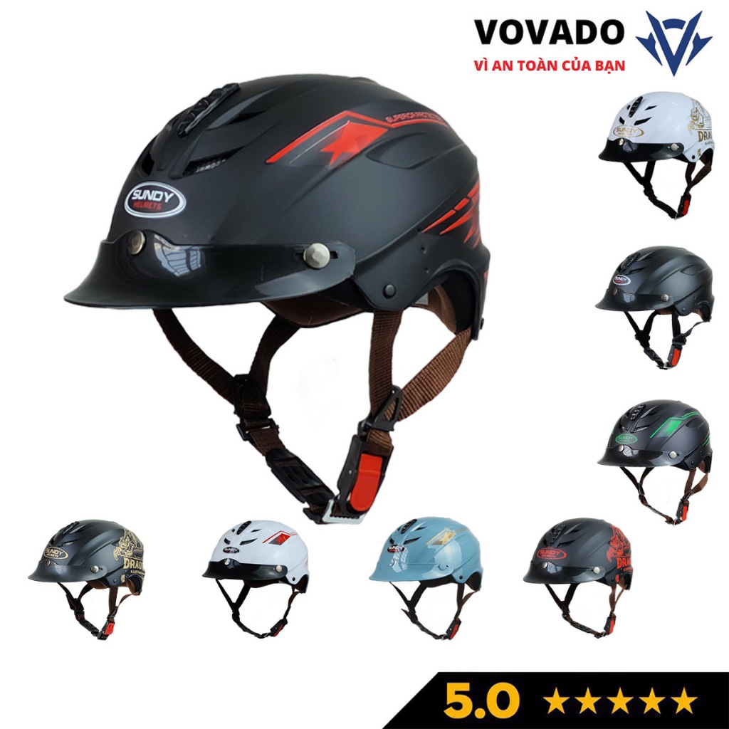 Mũ bảo hiểm nửa đầu gắn lưỡi trai SUNDY Helmets, an toàn, nam tính, Freesize (vòng đầu 55-59cm)