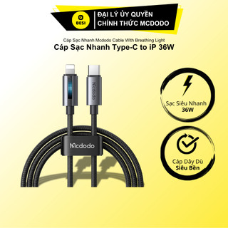  Cáp Sạc Mcdodo 36W Type-C to Ln | Sạc Siêu Nhanh Máy Tính Bảng Có Đèn Báo 