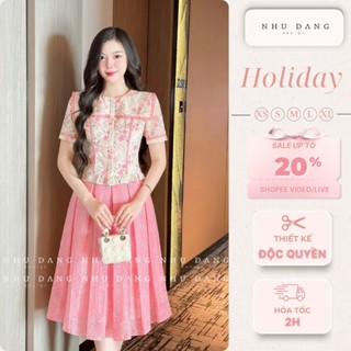 [Full size 38-65kg] Set Đồ Nữ Thiết Kế Áo Croptop Phối Chân Váy Xếp Ly Holiday, Đầm Tiểu Thư Công Sở Như Đặng Design