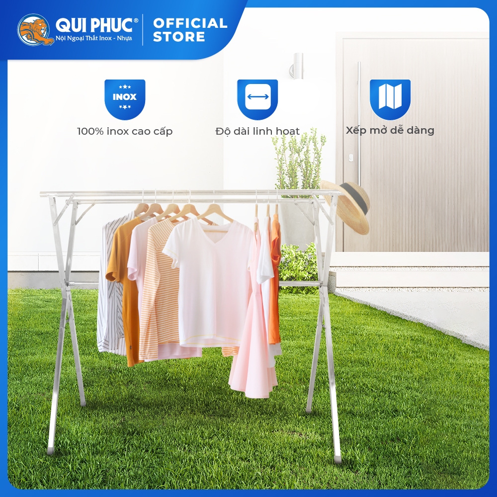 Sào phơi quần áo Hichiwa QUI PHÚC, inox cao cấp, bền chắc, gấp gọn, tăng chỉnh kích thước linh hoạt