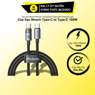  Cáp Sạc Nhanh Mcdodo 100W PD Type-C to Type-C | Thiết Kế Trong Suốt Lộ Mạch Có Đèn LED 