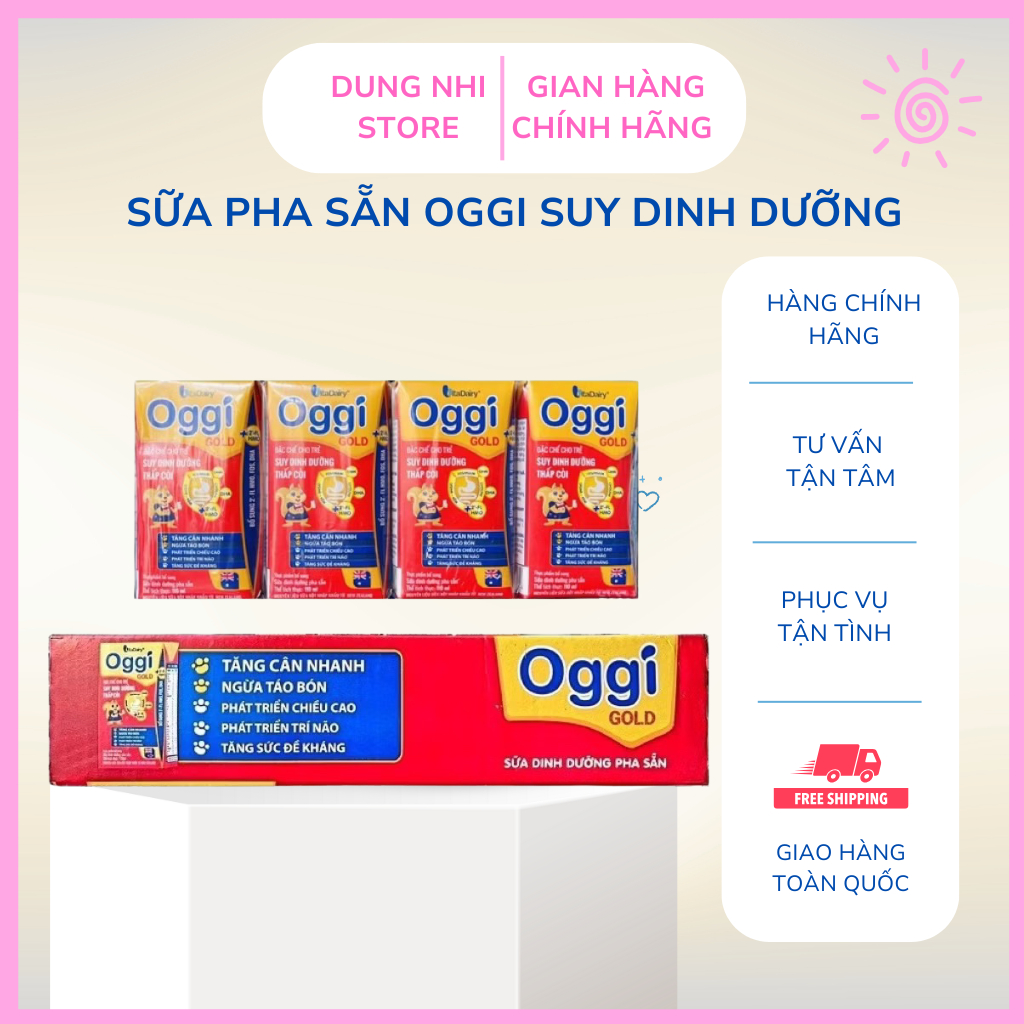 Sữa Pha Sẵn Oggi Đỏ Vitadairy Dành Cho Trẻ Suy Dinh Dưỡng Thấp Còi Trên 1Y - Hộp 110ml