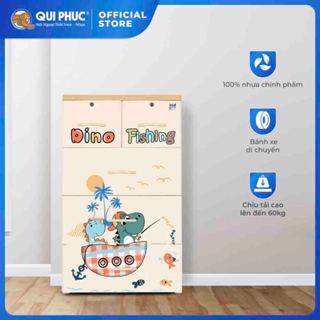 [HỎA TỐC HCM] Tủ nhựa Kid 4 tầng QUI PHÚC, đựng quần áo cho bé, an toàn, hoạt tiết dễ thương