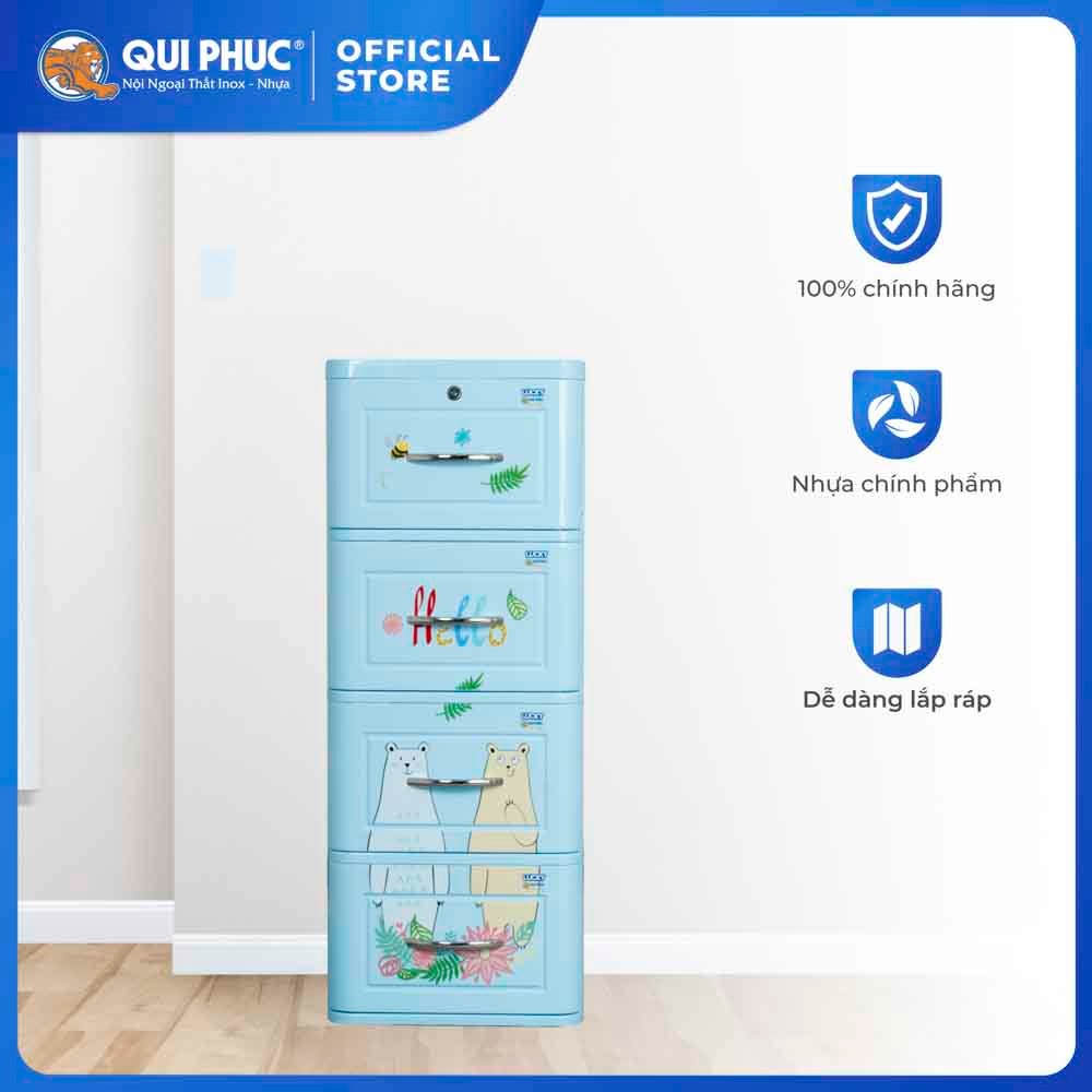 [HỎA TỐC HCM] Tủ nhựa Lucky 4 tầng QUI PHÚC, dễ lắp ráp, chắc chắn, tiện lợi, tủ quần áo đa năng