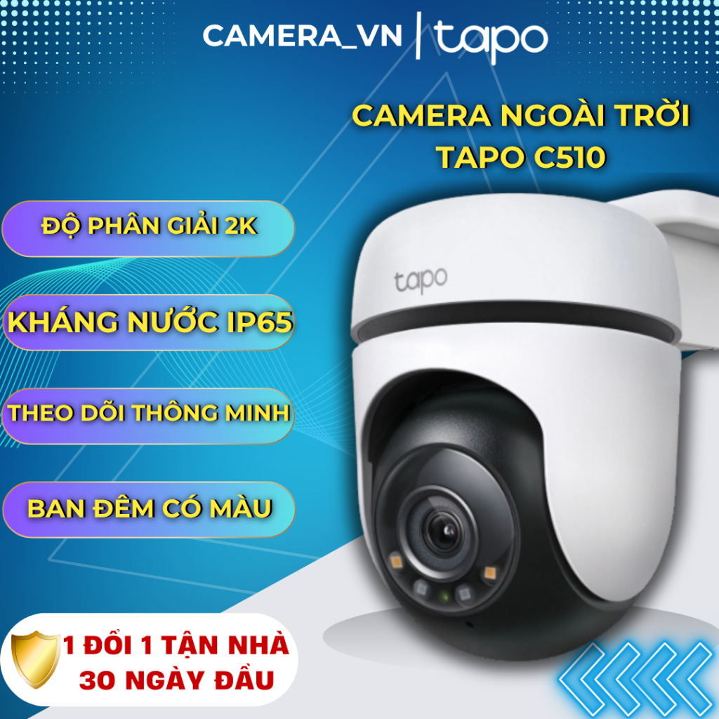 Camera WiFi Tapo C510W, độ phân giải 2K, xoay 360 độ, đàm thoại 2 chiều, chống nước tại CAMERA VIỆT 