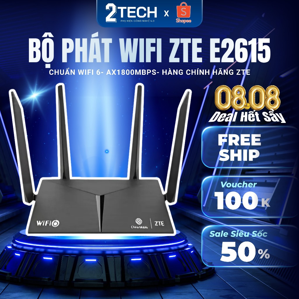 Bộ Phát Wifi  ZTE E2615- Chuẩn Wifi 6- Ax1800Mbps- Hàng Chính Hãng ZTE- Bảo Hành 3 tháng