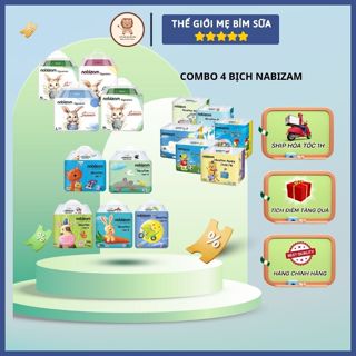 [Thế Giới Mẹ Bỉm Sữa] Combo 4 Bịch Bỉm Nabizam Đai chun Mềm mại cao cấp, mỏng thoáng cho bé - thegioimebimsua