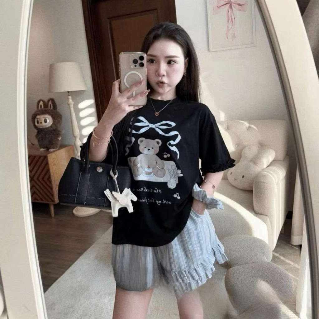 [Loại 1  Form Rộng] Bộ Quần Dài & Đùi Sọc Áo Gấau Nơ QCCC Homewear by Hang [S00914]