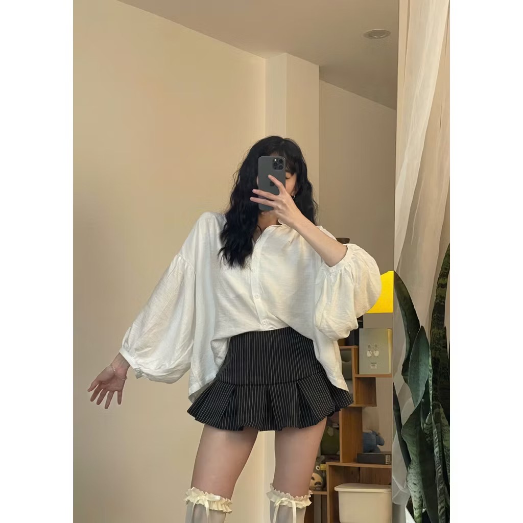 [VIDEO/ SẴN] SET ÁO SƠ MI TAY BỒNG CHẤT ĐŨI CỔ TÀU MIX CHÂN VÁY KẺ XẾP LY XOÈ BỒNG 2MONDAY S44 | BigBuy360 - bigbuy360.vn