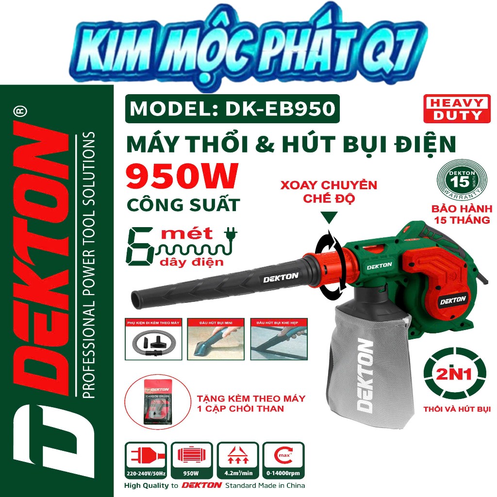Dekton Máy Thổi & Hút Bụi Điện 2 Trong 1 DK-EB950 950W Lưu Lượng Gió 4.2m³/phút Tốc Độ 14000 Vòng/ph