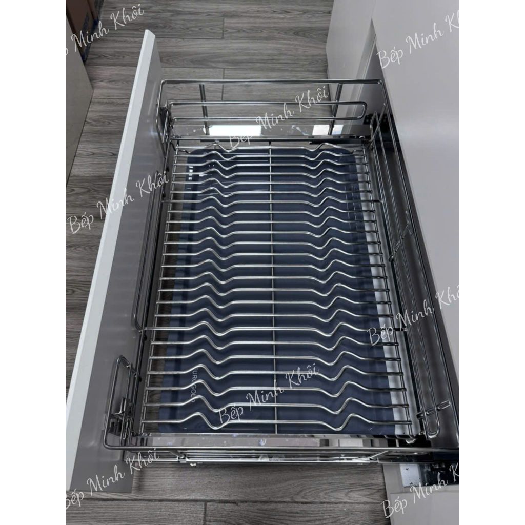 Giá xoong nồi nan OVAL thương hiệu EUROGOLD, Kệ xoong nồi inox 304, ray giảm chấn + khay hứng nước