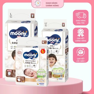 Tã Bỉm MOONY NATURAL Trắng Nhập Khẩu Dán/Quần NB62/S58/M46/L38/L36/XL32 chính hãng