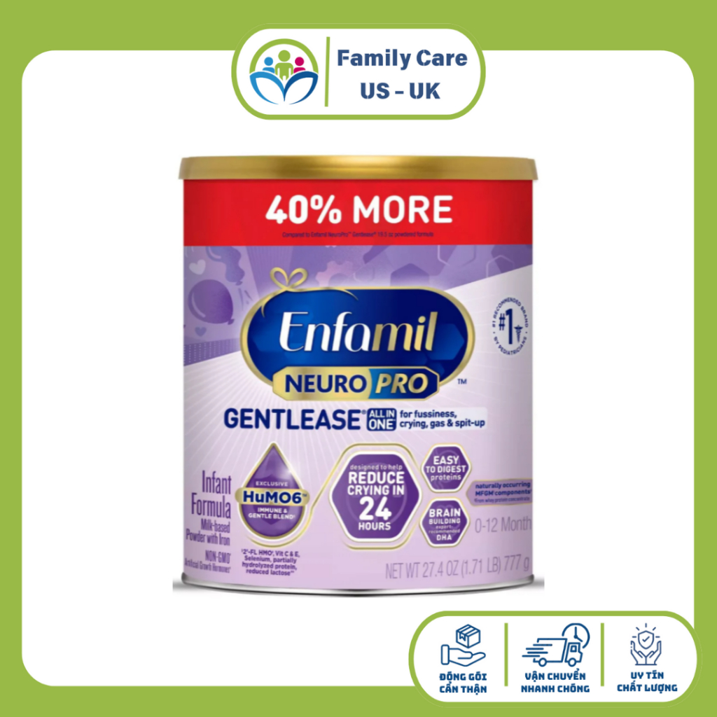 Sữa bột Enfamil Neuro Pro Gentlease dành cho bé bị nôn trớ, khóc đêm 777g