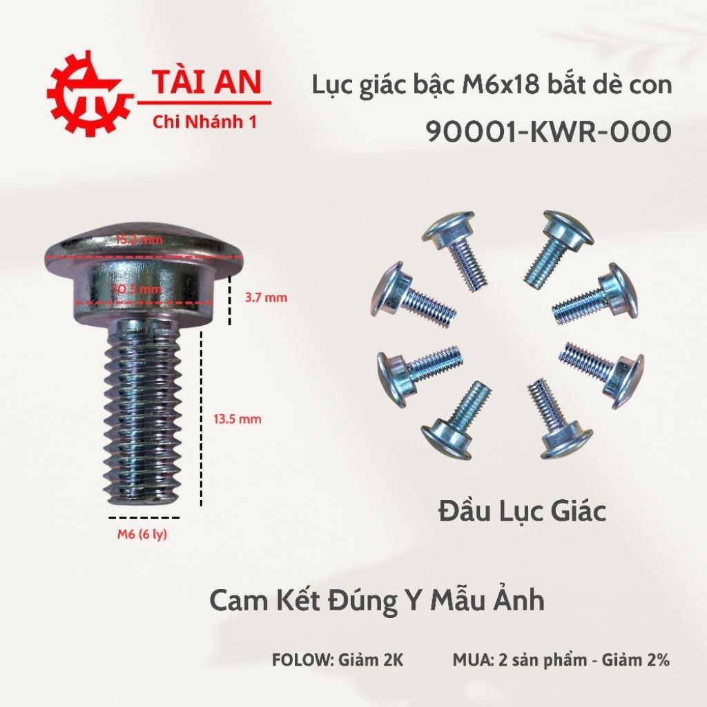 Ốc Lục Giác Bắt Dè Con Xe Ga Honda AB / Click / Vario / PCX / SH Mode / SH Việt – Mã 90001-KWR-000