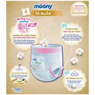 Combo 4 bịch Bỉm /Tã dán quần Moony Natural Trắng Nhập Khẩu Dán/Quần NB62/S58/M46/L38/L36/XL32