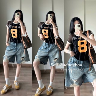  Áo Thun Số 8 Phối Ren Phông Ngắn Tay Dáng Ngắn Croptop Crt QCCC Cao Cấp 