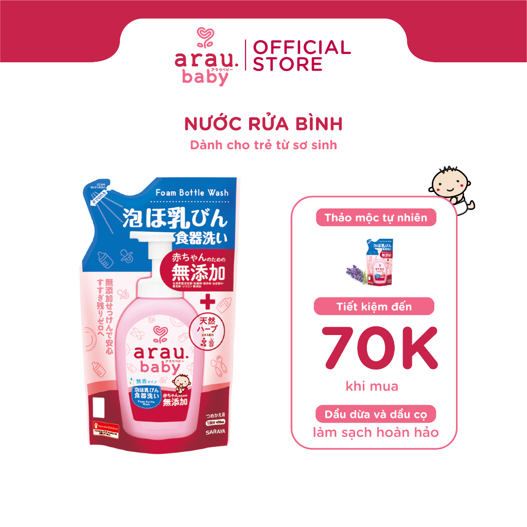  Nước rửa bình sữa Arau Baby dạng túi 450ml 