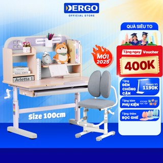 [Mới 2025 - Voucher 400K] Bộ Bàn Học Sinh DERGO LEO E100 Chống Gù Chống Cận Cao Cấp Cỡ Lớn 1m