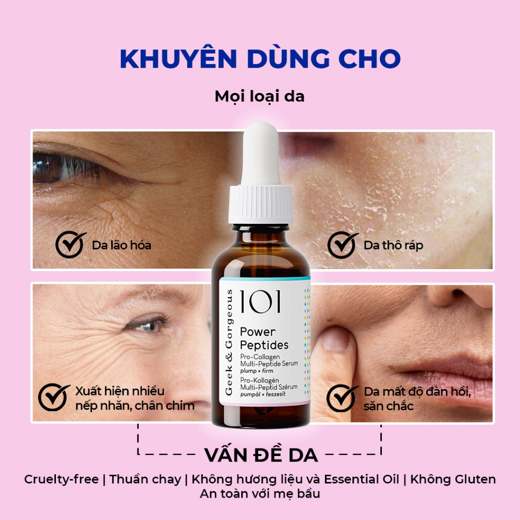 Tinh Chất Kích Thích Tăng Sinh Collagen, Giảm Nếp Nhăn, Phục Hồi Geek&Gorgeous Power Peptides 30ml | BigBuy360 - bigbuy360.vn