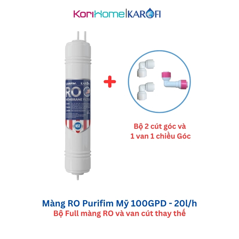 Màng RO Cắm Nhanh Karofi công suất 100GPD (20l/h) tỉ lệ tinh khiết/thải 40/60 Bảo hành 3 tháng, Lõi số 4 RO Đúc Liền