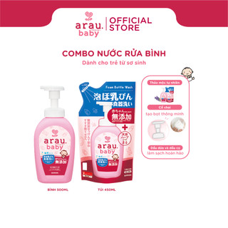  Combo Nước rửa bình sữa Arau Baby bình 500ml + túi 450ml 