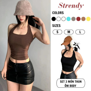   8 8 VOUCHER 50K   Có mút  Áo cổ yếm thun ôm body quyến rũ năng động nhiều màu basic Strendy AT01  Tặng kèm băng đô  