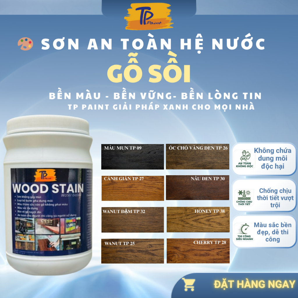 Sơn Lau Gỗ Tràm 250g TPpaint  Tạo Màu Gỗ Sồi Đỏ Gốc Nước, Không Mùi, Bền Màu, Không Pha Dung Môi