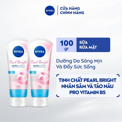 Bộ 2 Sữa Rửa Mặt NIVEA Pearl Bright Dưỡng Sáng Da Ngọc Trai (50g/100g) & Đất Sét (100g) - 81295x2 / 81273x2 / 86704x2