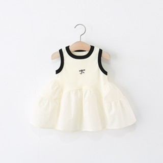 Váy áo bé gái babydoll cộc tay sát nách thun cotton sang chảnh dễ thương Hàn Quốc thêu nơ đầm đi chơi đi học cho trẻ em
