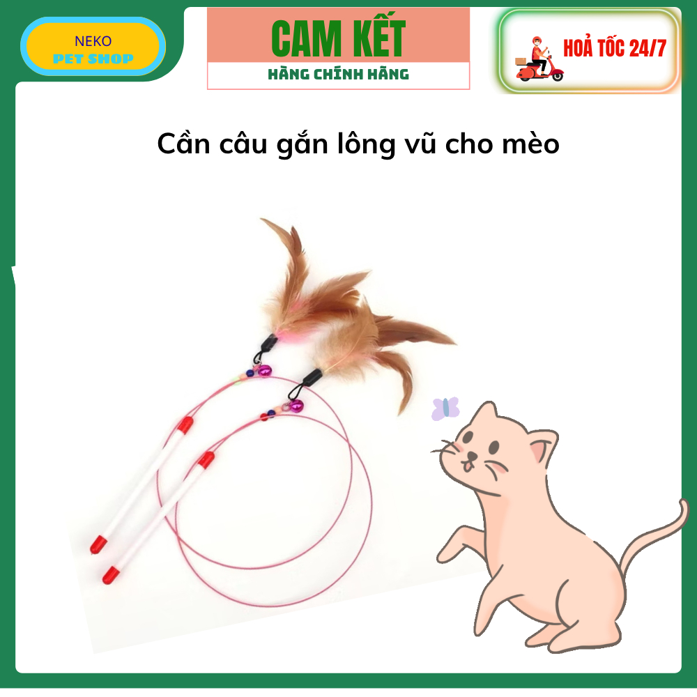 [Quà Tặng] Đồ chơi cần câu mèo gắn lông vũ, đồ chơi tương tác thú cưng que trêu ghẹo mèo.