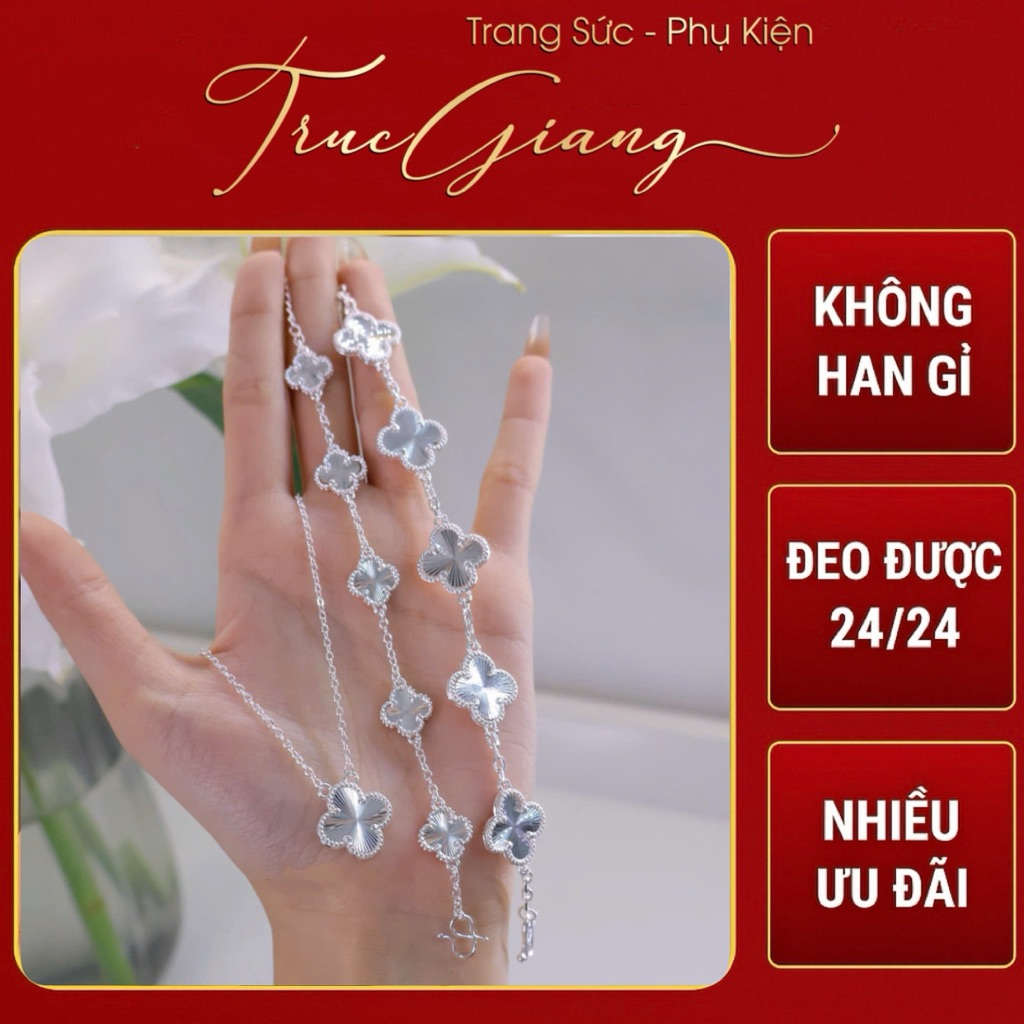BỘ CỎ 4 LÁ KHẮC LAZER MẠ BẠC 999. Trang sức đồng mạ bạc 999