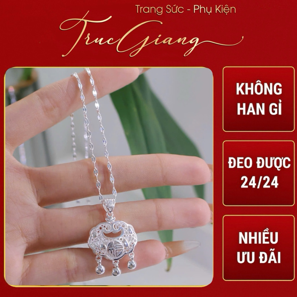 Dây chuyền khoá trường mệnh mạ bạc 999. Trang sức đồng mạ bạc 999