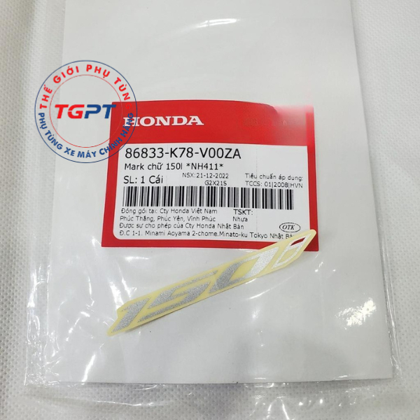 Tem chữ 150i Sh 150i  - 86833-K78-V00ZA