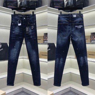 Quần jean bò nam PB slimfit trơn wash xanh bạc loang nhăn 3D tag logo D2 đùi phối in chữ túi 4 cúc QJ720P