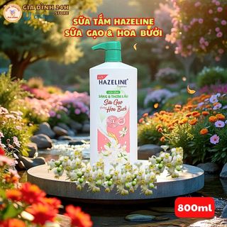  Sữa Tắm Hazeline Sữa Gạo & Bông Bưởi | Dưỡng Trắng Tự Nhiên Làn Da Mềm Mịn | Chai 800ml 